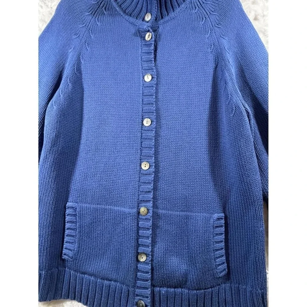 Lands End Womens Size XL Blue Shaker Knit Button Front Cardigan Sweater